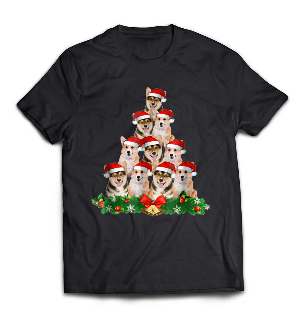 B07HJN9ZLT_Black_Org_Corgi Christmas Tree T-Shirt Dog Lover Tee_resize